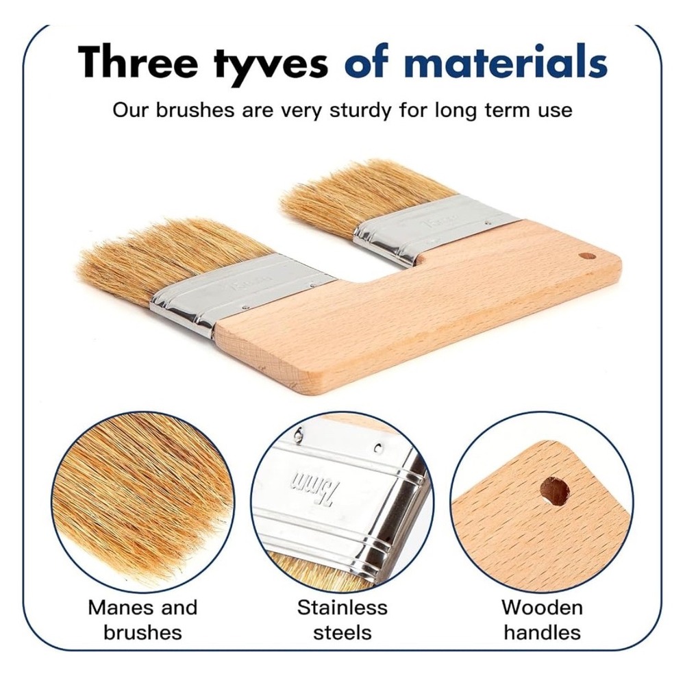 75mm Dual Head Radiator Paint Brush U-Shaped Natural Bristle Wood Handle New